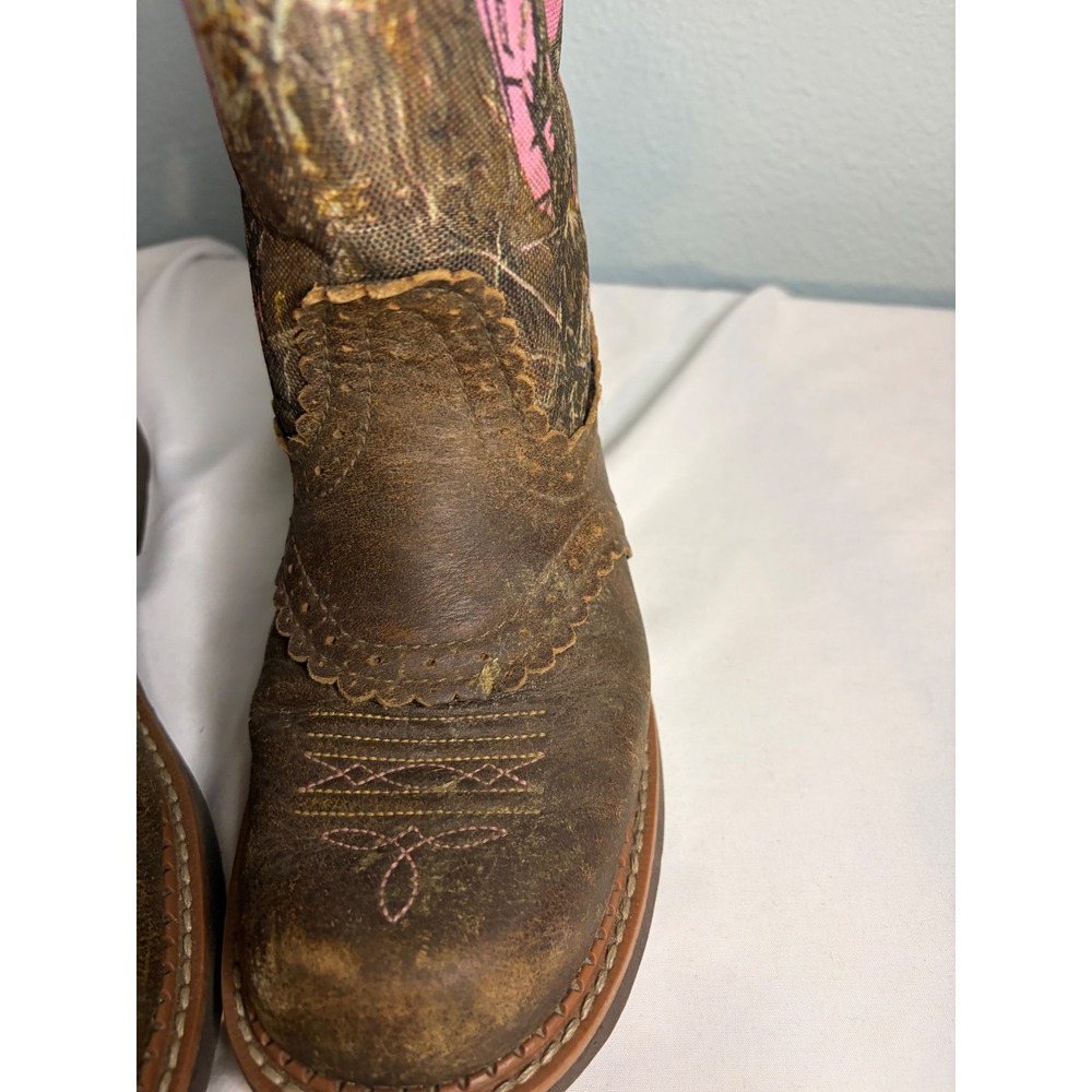 Ariat Fatbaby Pink RealTree Camo Western Boots Brown Leather 10015055 Womens 8B - Picture 3 of 7